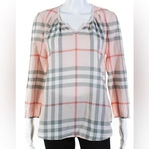 BURBERRY AUTHENTIC BLOUSE TOO 100% cotton CHECK PINK GREY